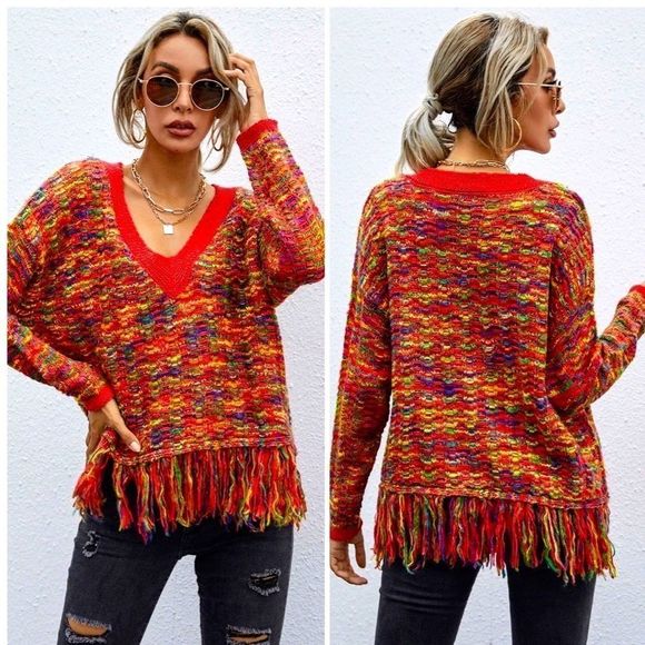 NWT! MARLED KNIT FRINGE HEM DROP SHOULDER SWEATER! - Picture 5 of 16